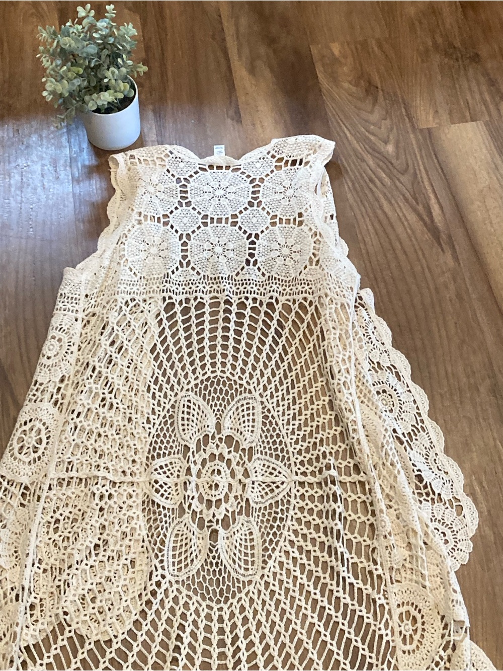 Cato Cream Crochet Open-Front Vest Duster 100% Cotton - Picture 5 of 8